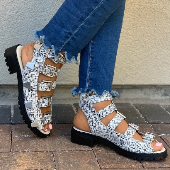 NIB Speckled Leather Lug Sole Flat Platform Sandal - Picture 8 of 8